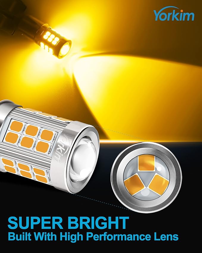 Yorkim 1157 LED Bulb Amber, 1157 led turn signal bulb, 2357 led bulb 2057 7528 BAY15D Replacement for Turn Signal Blinker Lights Side Marker Lights, Amber Yellow, pack of 2