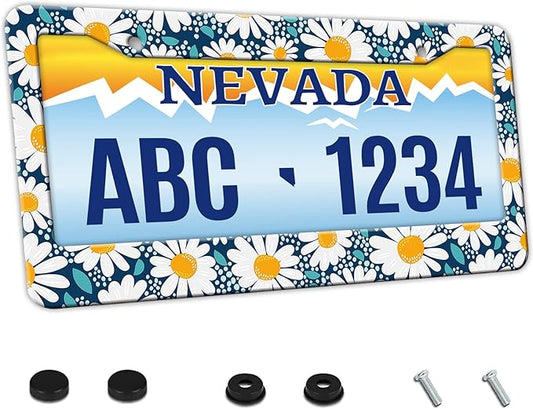 MIOAOSRT Creative Chamomile Flowers License Plate Frame Retro Floral License Plate Cover Car Tag Holder Metal License Plate Frame Fits Standard U.S.Vehicles 12x6 Inch