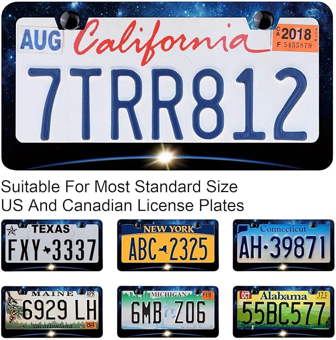Sunrise in Space Earth and Galaxy License Plate Frame Rust-Proof Stainless Steel Screws Caps Included Personalized Cover for Women and Men Decorate Car with 12.3x6.3 Inch License Plate Holder-DATANSEN