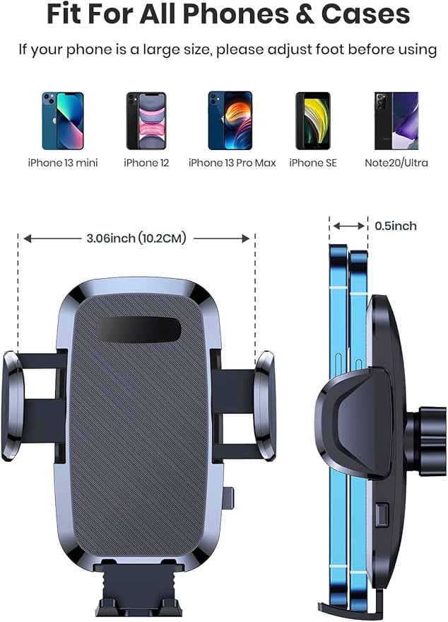 KNZ Car Phone Holder Dashboard Windscreen Vent Clip Handsfree Mobile Mount Stand Cradle for 16 15 Pro Max 14 13 12 All Phones (Black)