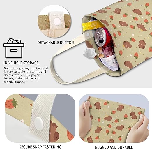 Cute Car Trash Can, Hanging Canvas Car Back Seat Organizer and Storage Bag, Funny Car Trash Bag For Travelling, Outdoor Cute Bear Strawberry