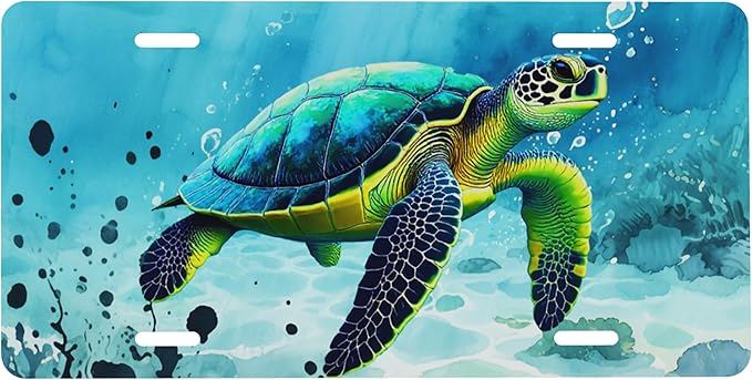 Front License Plate Sea Turtles Beach Vanity Plates Aluminum Metal Decorative Car Tag Novelty License Plate Cover for Men Women 6 * 12 in (4 Holes)