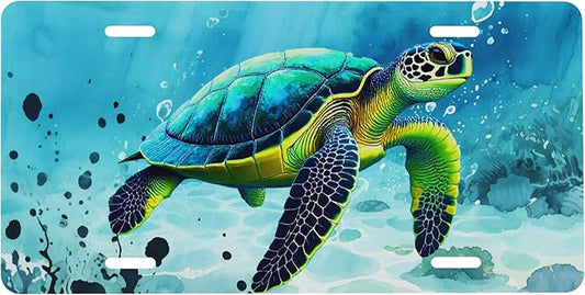 Front License Plate Sea Turtles Beach Vanity Plates Aluminum Metal Decorative Car Tag Novelty License Plate Cover for Men Women 6 * 12 in (4 Holes)