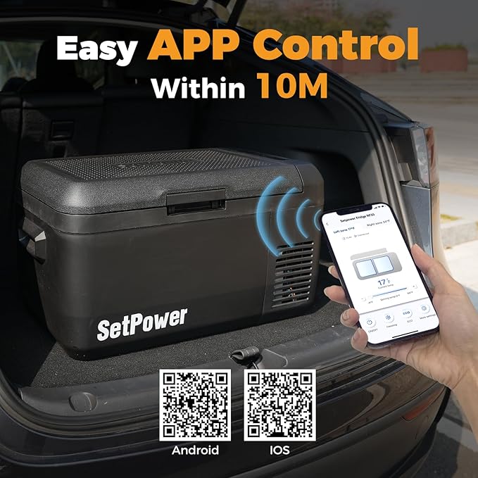 Setpower RF30 Electric Cooler 12V Car Refrigerator With APP Control,32QT(30L) Dual Zone 12 Volt Fridge Freezer, Portable Refrigerator Plug in Cooler for Car,Camping,Vehicles,RV,SUV,Truck,Travel