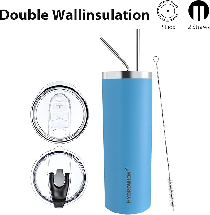 HYDROWION Triple-Insulated Tumblers - Stainless Steel with Lid and Straw, 20 oz Water Bottle, Stainless Steel Cups, Coffee Travel Mug for Home & Office Blue