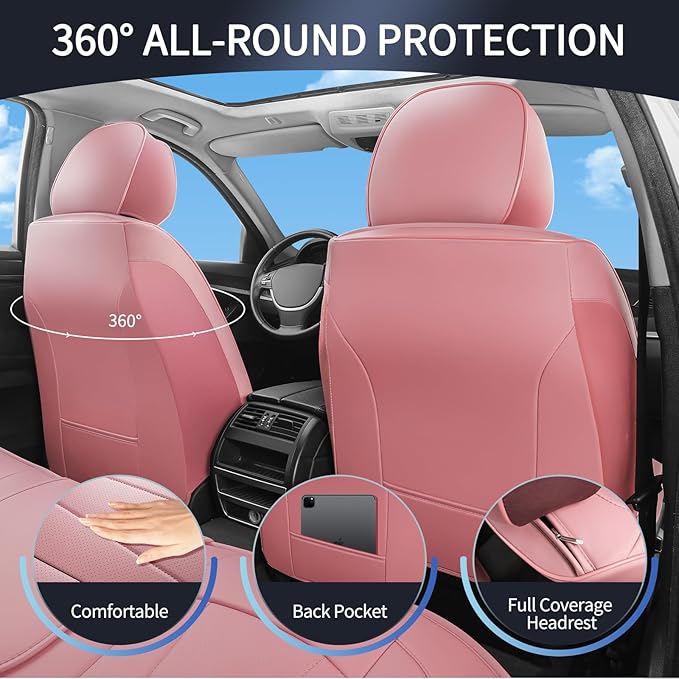 Pink Seat Covers for Cars,Front Seats Universal Fit for SUV, Sedans and Trucks,Waterproof Breathable Full Wrapping Edge Seat Covers, Luxury Automotive Seat Protecor Covers