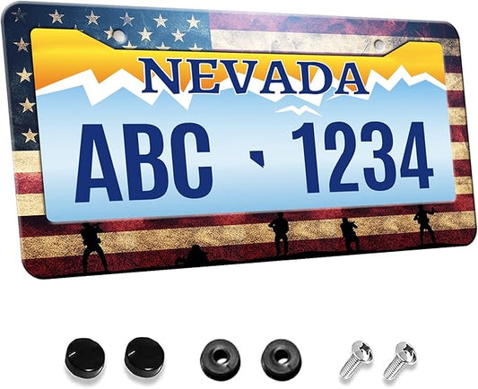 MIOAOSRT Soldiers on USA Flag License Plate Frame American Army License Plate Cover Car Tag Holder Metal License Plate Frame Fits Standard U.S.Vehicles 12x6 Inch