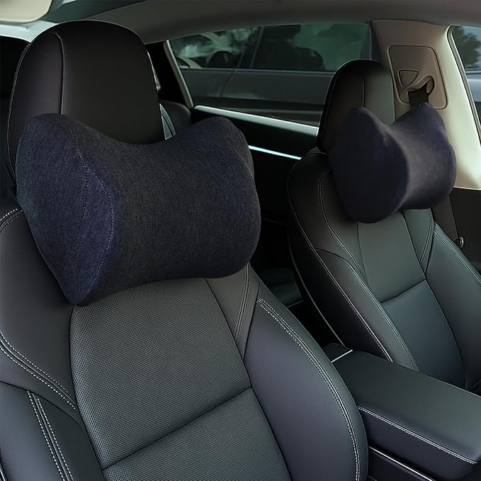 Car Neck Pillow for Driving Gaming Chair Neck Pillow with Adjustable Strap and Removable Cover, Memory Foam Headrest Pillow for Chairs, Ergonomic Design, 2 Pack