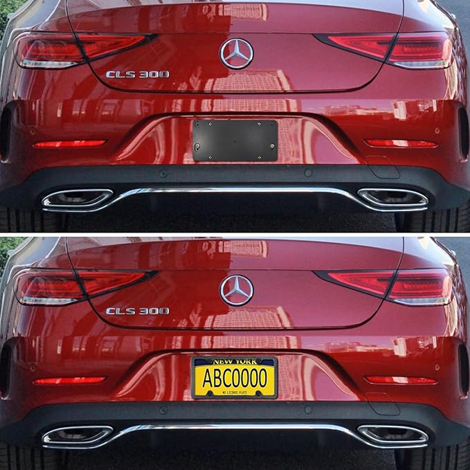 Rear License Plate Bracket Holder for Mercedes-Benz 2007-2023, Bumper Tailgate Trunk Car Tag Mounting Kit with Carbon Fiber Frame, Replaces: 1698170211, A0008101711