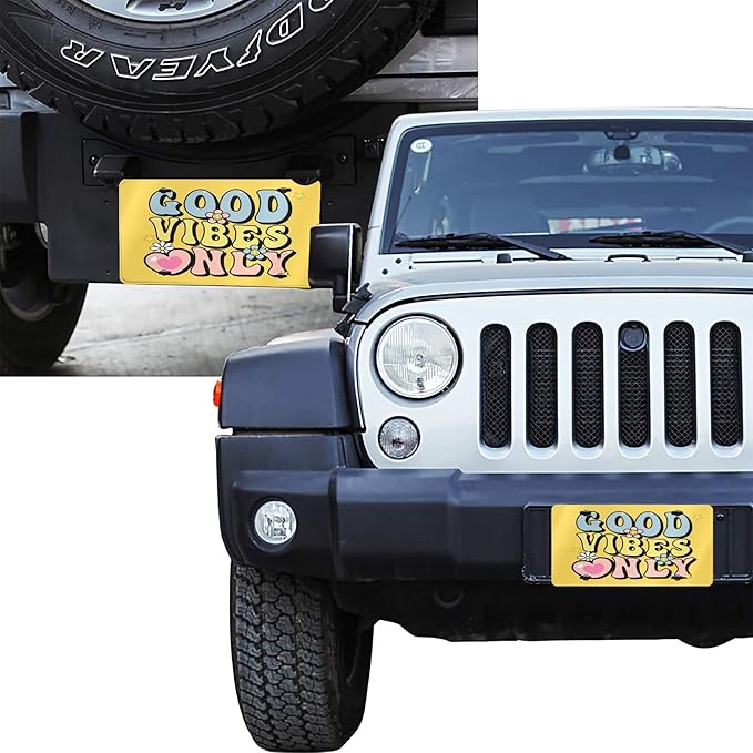 Front License Plate Good Vanity Plates Aluminum Metal Decorative Car Tag Vibes Novelty License Plate Cover for Men Women 6 * 12 in (4 Holes)