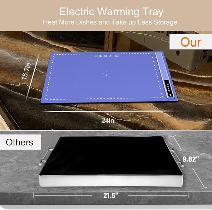 Electric Warming Tray-Kitchen Gadgets Portable Food Warmer,Foldable Roll Up Silicone Food Warming Mat with 3 Temperature Settings,Versatile Food Warmers for Parties Buffet (Blue-2Pack)
