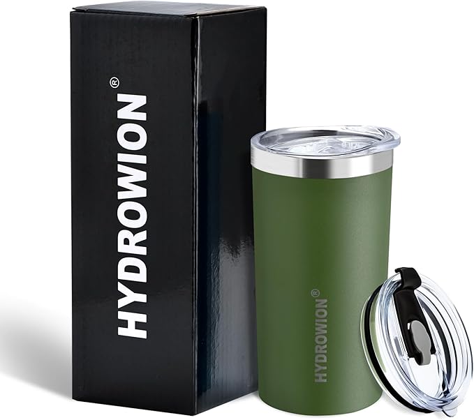 HYDROWION Triple-Insulated Tumblers - Stainless Steel with Lid and Straw, 12 oz Water Bottle, Stainless Steel Cups, Coffee Travel Mug for Home & Office Olive Green