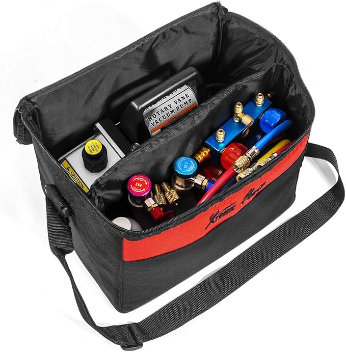 XtremepowerUS HVAC Air Vacuum Pump 3CFM 1/4HP (R134a R12 R22 R410a) A/C Refrigeration AC Manifold Gauge R134 Can-Tap Included Carrying Tote