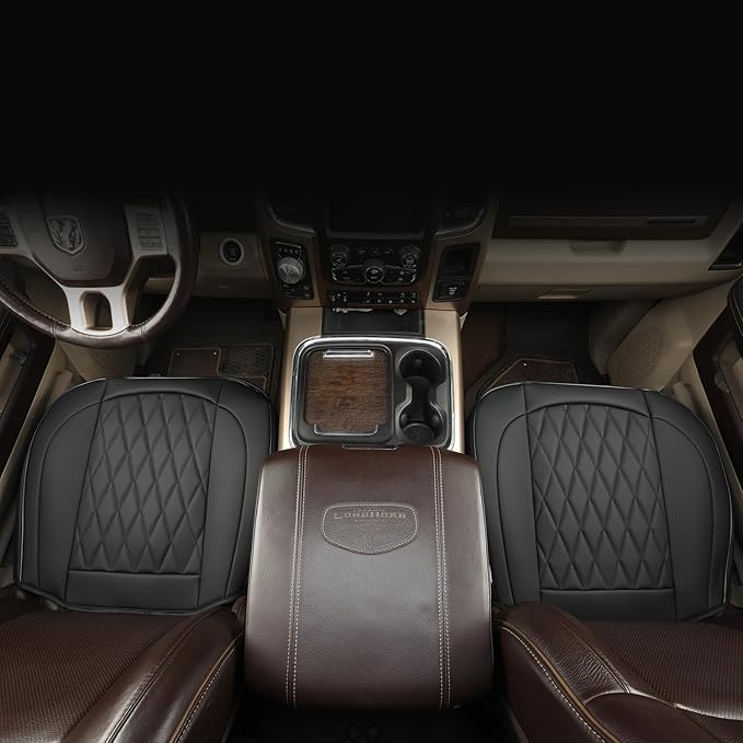 GIANT PANDA Bottom Seat Cover for Trucks&SUV, Front PU Leather Driver Seat Protector Fit for Chevy,Ram,Toyota,GMC,Ford F150 F-Series (Black-2PCS)