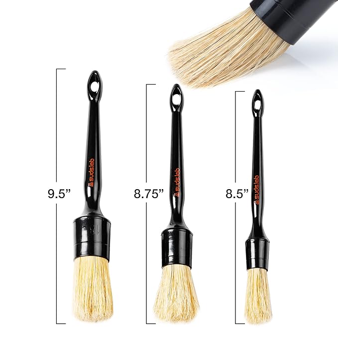 Suds Lab HD Intensive Brush Kit 3 Pack- Premium Boar’s Hair Brushes - Scratch Free Design - Fine Detailing Brushes For Personal And Professional Use