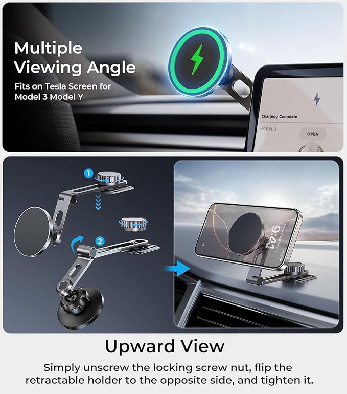 for MagSafe Car Mount Wireless Charger, Foldable Magnetic Phone Holder, Multiple Installation Options for Universal Dashboard & Tesla Screen, Fit for iPhone 16, Best Car Accessories for Men & Women