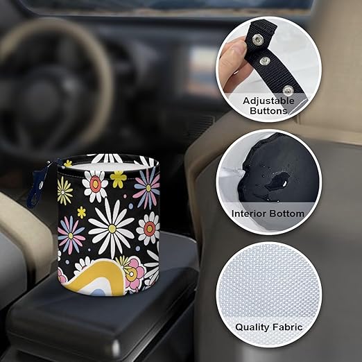 Cute Hippie Flower Car Trash Can - Multi-Purpose, Waterproof, Leak-Resistant, Easy to Clean, Car Interior Decoration