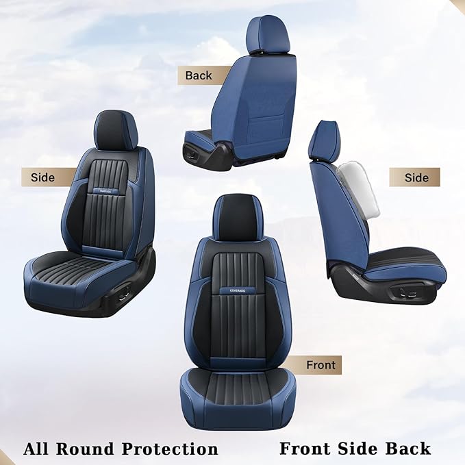 Coverado Car Seat Covers Front, Seat Covers for Cars, Waterproof 2-Pack Car Seat Cushions, Leather Carseat Seat Protectors, Universal Seat Covers Fit for Most Sedans SUV Pick-up Trucks(Blue&Black)