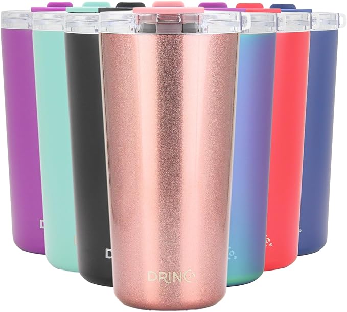 Drinco - 20 oz Stainless Steel Tumbler | Double Walled Vacuum Insulated Mug With Lid, 2 Straws, For Hot & Cold Drinks (20oz Bling Rose Gold, 20oz)