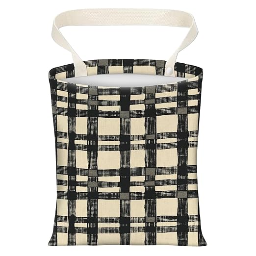 Cute Car Trash Can, Hanging Canvas Car Back Seat Organizer and Storage Bag, Funny Car Trash Bag for Travelling, Outdoor Cute Beige Black Plaid