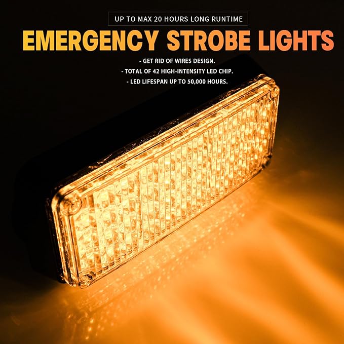 BooYu 2-Pcs Battery Operated LED Emergency Strobe Lights Bar w/Magnetic Base Rechargeable Portable Roadside Roof Top Mini Plow Flash Beacon Warning Light for Truck/Trailer/Vehicle (Amber)