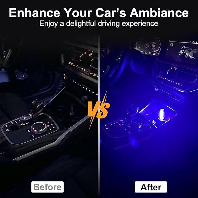 2 PCS Car USB Night Light Bulb, Touch Dimmable Car Interior Ambient Lights, Portable Mini USB Retro Glass Bottle Lamp Decorations for Vehicle, Bedroom, Hallway, Camping (Blue)