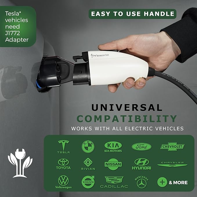 PRIMECOM Level 2 EV Charger 220/240V, 16A, 30ft & 50ft, Portable EVSE Electric Vehicle Charging Cable Compatible with Bolt Volt Leaf BMW i3 Fiat 500e Clarity NIRO Prius (50 Feet, 14-30P)
