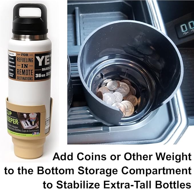 Cup Keeper Plus Car Cup Holder Adapter Expands to Hold Larger Beverage Containers up to 3.7" Diameter- 2 Pack/Fits 32 oz Hydro Flask, Yeti, Nalgene Water Bottles