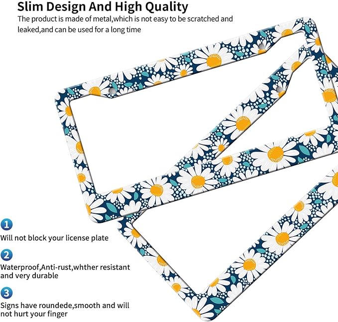 MIOAOSRT Creative Chamomile Flowers License Plate Frame Retro Floral License Plate Cover Car Tag Holder Metal License Plate Frame Fits Standard U.S.Vehicles 12x6 Inch
