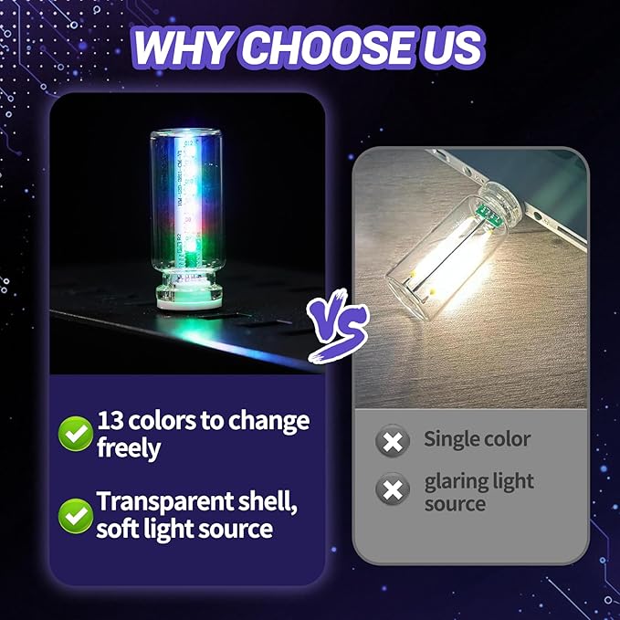 New Car USB Lights, 13 in 1 Touch Adjustment USB LED Car Lights, Mini Glass Bottle LED Bulb Night Lights, Switch Memory Retention, 13 Modes & 7 Colors for Vehicle Bedroom Camping Holiday (1Pcs)