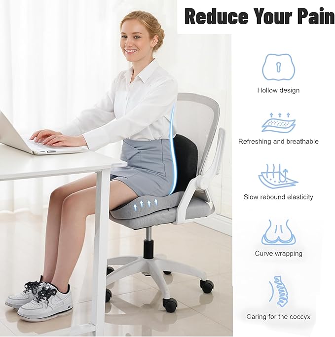 Memory Foam Seat Cushion for Truck Driver Office Chair Cushion Home Chair Cushion Car Seat Cushion Non Slip Pad Sitting Ergonomic Cushions for Office Workers Car Drivers (Black)