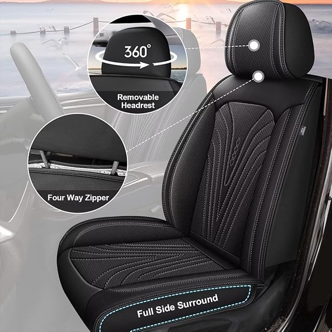 Seat Covers Fit for Nissan Frontier 2009-2023 2024 2025 Car Seat Covers Full Set Faux Leather Breathable Waterproof Car Seat Cushions (5 Seats, Black)