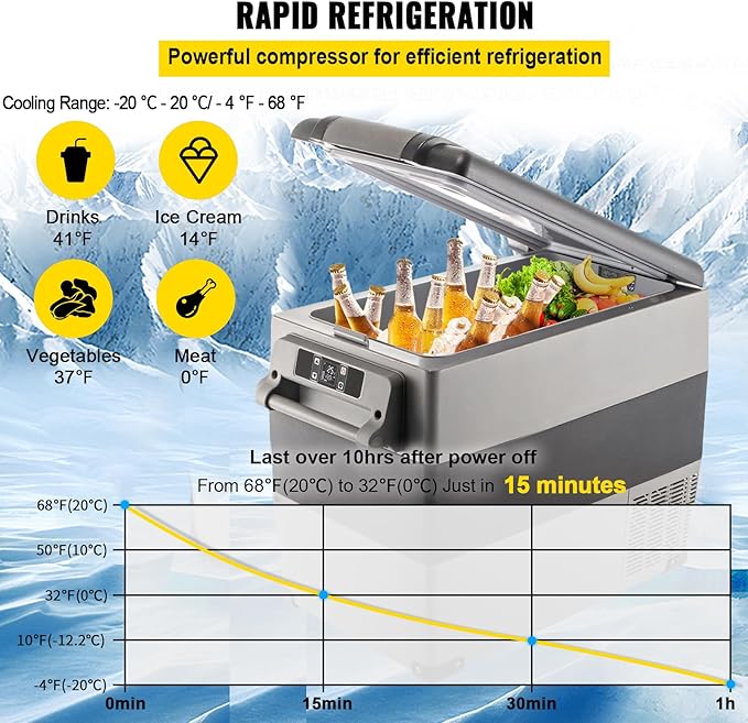 VEVOR CF55 12 Volt 58 Qt Refrigerator, Dual Zone Portable Compressor 12/24V DC and 110-240V AC, Freezer Fridge Cooler, for Car, Truck RV, Camping and Home Use, Black+Gray