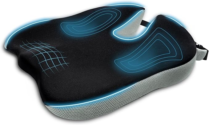 Wedge Seat Cushion for Car Truck Driver Office Chair, Memory Foam Seat Pillow with Non-Slip Bottom & Adjustable Strap for Sciatica Tailbone Pain Relief