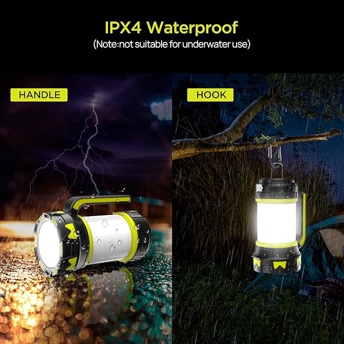 Rechargeable Flashlights Camping Lantern,6 Modes LED Bright Flashlight 3000mAh Battery, IPX4 Waterproof, Emergency Flashlight Lantern for Outdoor, Hurricane, USB Cable Included-1 Flashlight