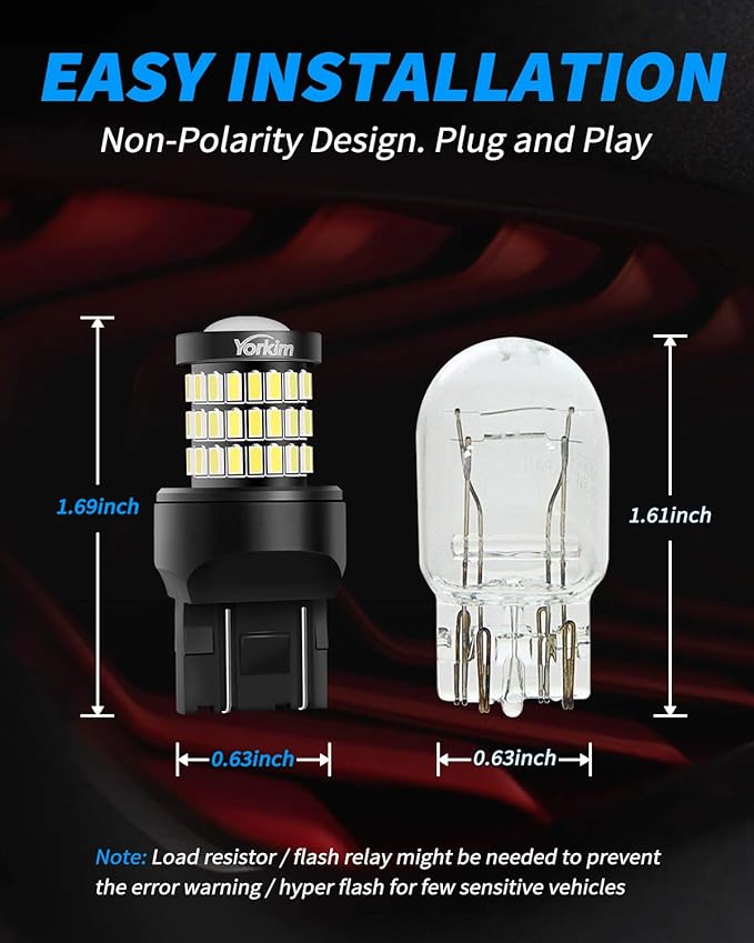 Yorkim Ultra Bright 7440 Led Bulb White T20 Led Bulb 7441 7443 7444 W21W Led for Backup Reverse Brake Light, Tail Light, Turn Signal Light Pack of 2 - White