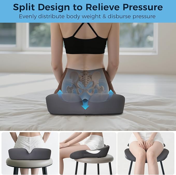 18.5" x 16.5" Extra Large Memory Foam Cushion, Tailbone Pain Relief Cushion for Long Sitting Hip Support, Breathable Donut Pillow Desk Chair Cushion for Office, Home, Driving