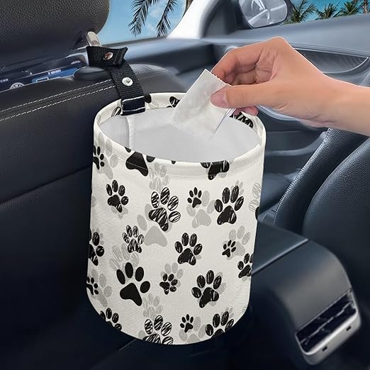 Cute Paws Car Waste Basket Can Universal Compact Rubbish Holder Mini Car Organizer for Car Garbage