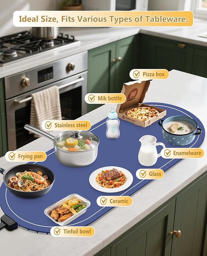 Warming Mat for Food Extra Large,Temperature Adjustable Food Warmers for Parties Buffet with Timer,Silicone Food warming trays with Heat Proof Base,Roll Up Food Heating Mat for Home & Travel(Blue)