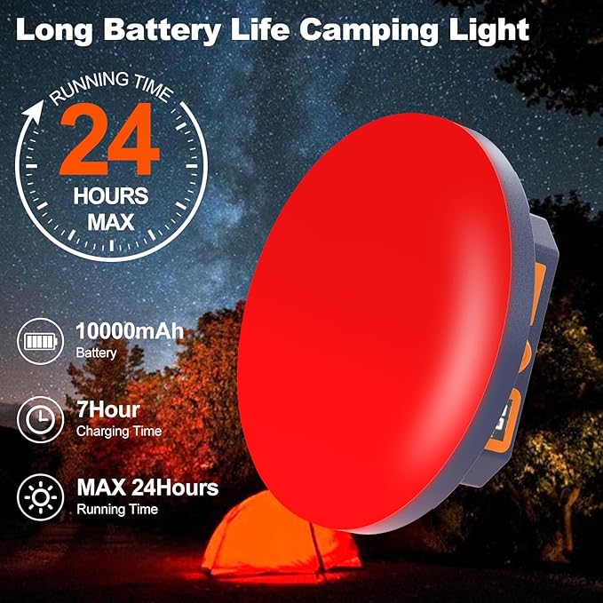 2pcs 10000mAh Rechargeable Camping Light Brightness Stepless Dimming, IP45 Waterproof Tent Light Power Failure (RED)