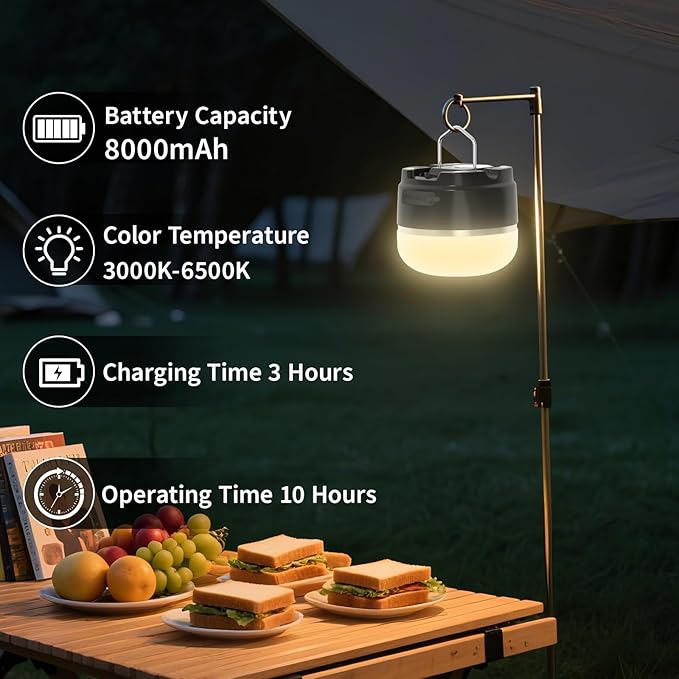 LED Camping Lantern, 8000mAh Rechargeable Camping Lights with 12 Light Modes, LED Lanterns for Power Outages, Auto-Memory, Magnetic Base, Portable Tent Light for Hurricane, Emergency, Home, Hiking