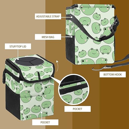 Cute Frog Car Trash Can with Lid Collapsible Reusable Waterproof Car Garage Bag,Automotive Garbage Can,Car Accessories Interior Car Organizer