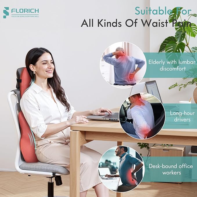 FLORICH Car Lumbar Support Pillow and Neck Headrest Pillow for Office Chair, Ergonomic Memory Foam, Relieves Neck, Back Pain, Pressure-Relieving Back Support for Car, Office Chair & Wheelchair – Red