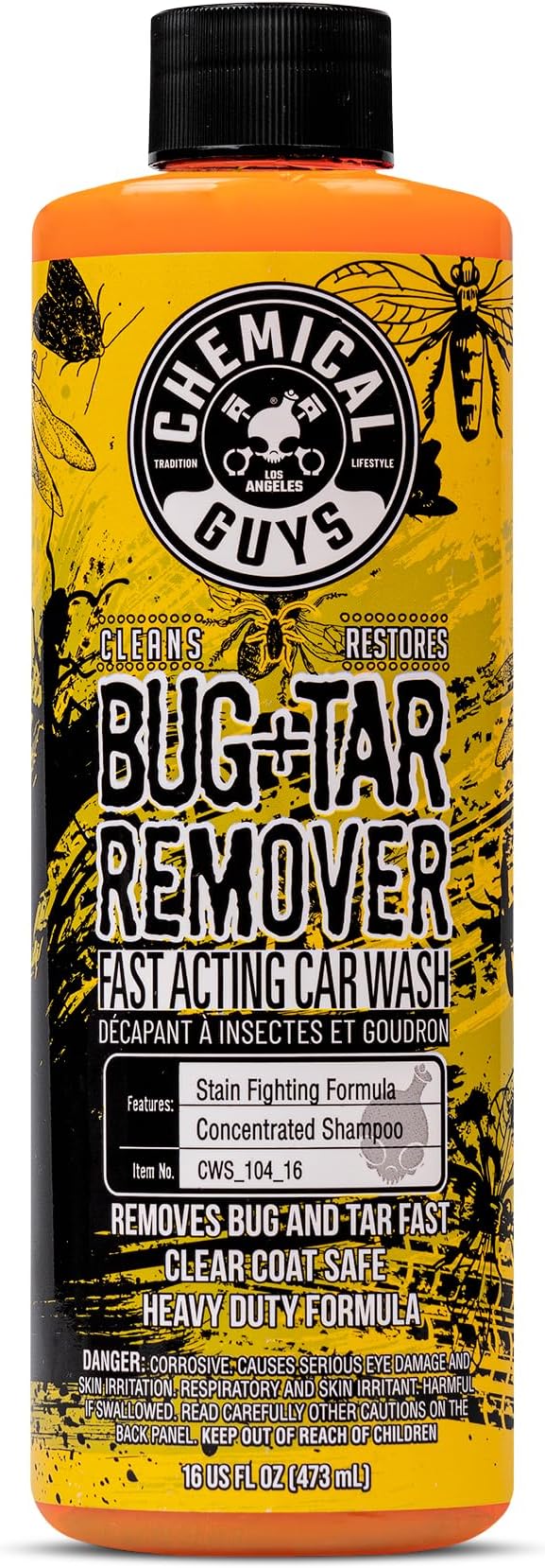 Chemical Guys Bug & Tar Wash Heavy Duty Bug, Tar, Grime, Tree Sap & Bird Dropping Remover - Safe for Paint, Glass, Chrome, Plastic & All Exterior Surfaces (16 oz) - CWS_104_16