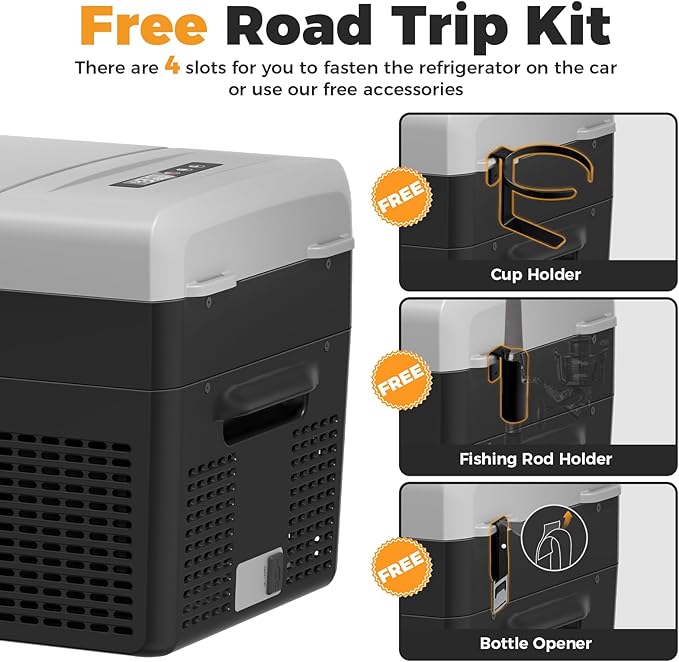 Setpower FC20 Portable 12v Refrigerator, -4℉-68℉ Fast Cooling Car Refrigerator, 20L/21Qt Car Fridge Portable Freezer with 12/24V DC and 110/240V AC, Electric Cooler (Black, 20L With AC Adapter)