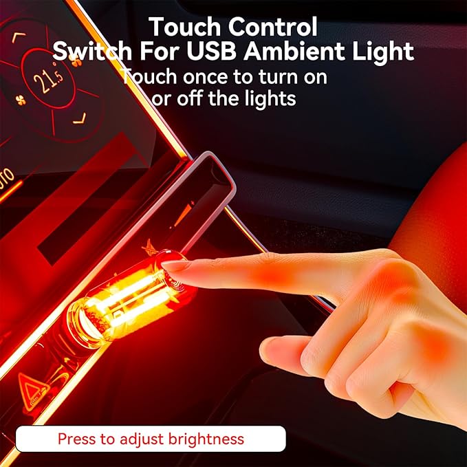 4 PCS USB Night Light Bulb, Portable Plug-in Retro Car Interior Ambient Lights, Mini Touch Dimmable Glass Bottle LED Bulb for Vehicle, Bedroom, Hallway, Camping, Holiday(2Red&2Blue)