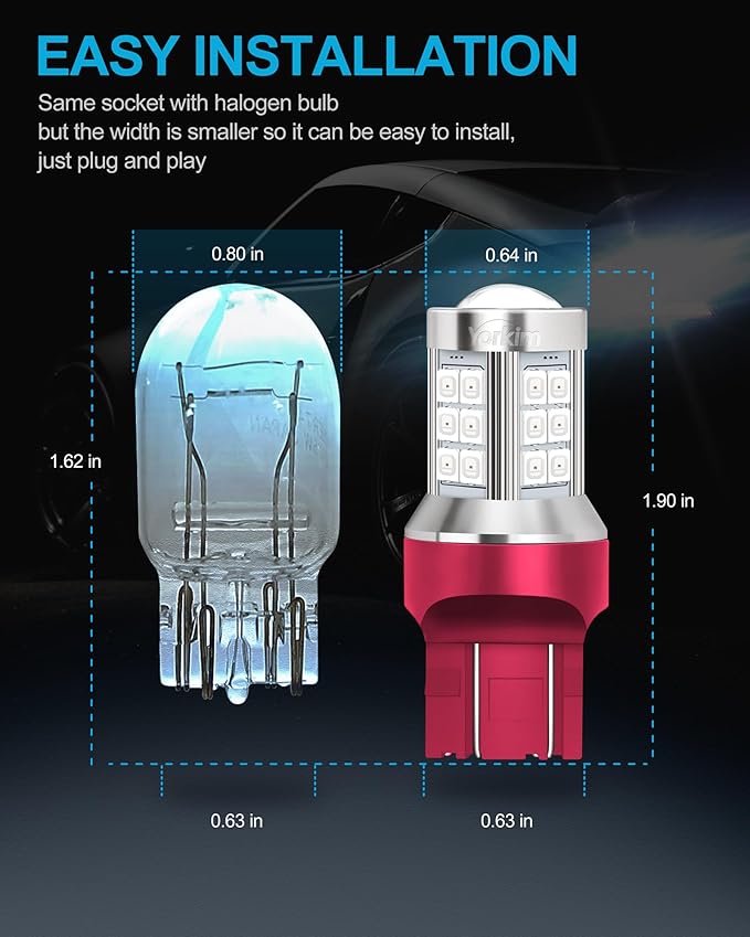 Yorkim 7443 led bulb red, 7440 bulb red 7444na led with Projector Replacement Lamp for Stop Lights Brake、Tail Light, pack of 2