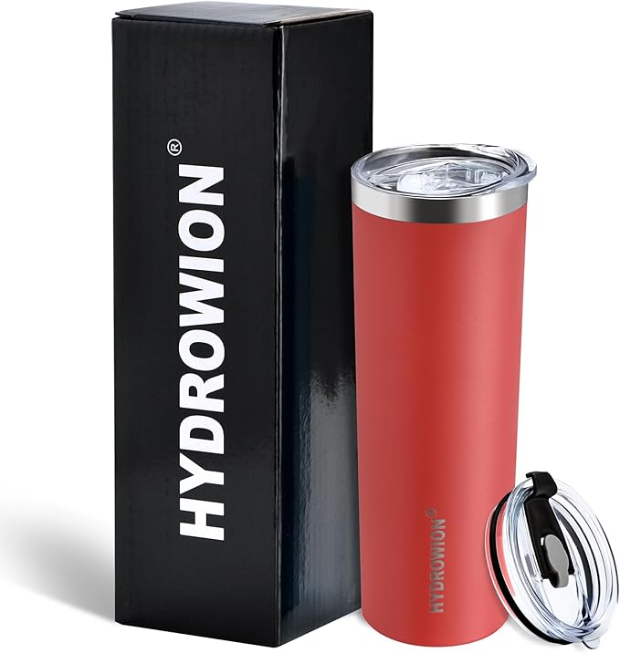 HYDROWION Triple-Insulated Tumblers - Stainless Steel with Lid and Straw, 20 oz Water Bottle, Stainless Steel Cups, Coffee Travel Mug for Home & Office Red