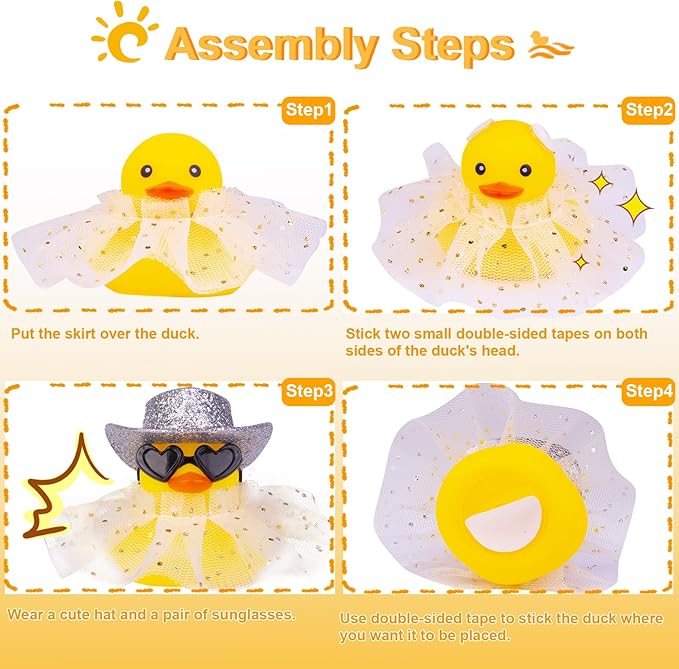 Cute Duck Car Dashboard Decoration with Mini Hat Sunglasses and Skirt, JJ075E1