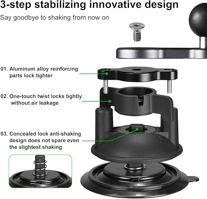 FANAUE Universal Car Phone Mount - Heavy-Duty Sticky Gel Suction Cup with 25mm Ball, 1" RAM-Compatible Windshield/Dashboard Phone Holder for Cars, Trucks & SUVs - Secure Anti-Slip Auto Accessories